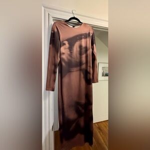 SHEIN Brown Long Sleeve Maxi Sheath Dress